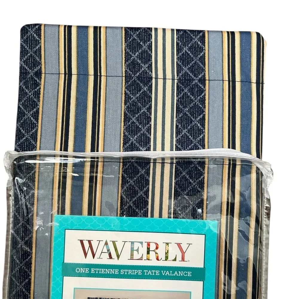 Waverly Etienne Stripe Tate Rod Pocket Valance 52 W x 18 L Indigo New $50